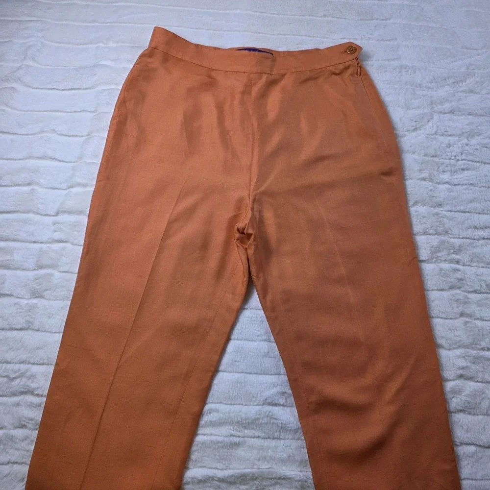 Ralph Lauren Purple Label Bobynn Silk Shantung‎ Pants Womens 12 Orange $1290